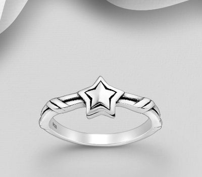 925 Sterling Silver Oxidized Star Ring