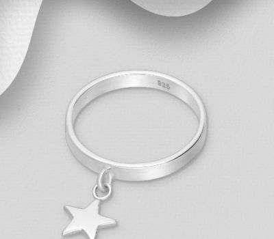 925 Sterling Silver Star Ring, 12 mm Wide.