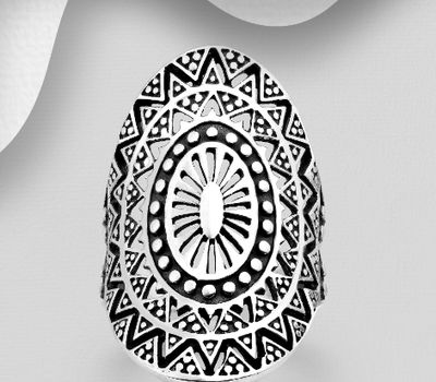 925 Sterling Silver Oxidized Patterned Ring
