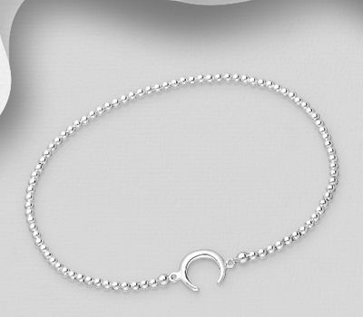 925 Sterling Silver Ball And Horn Stretch Bracelet