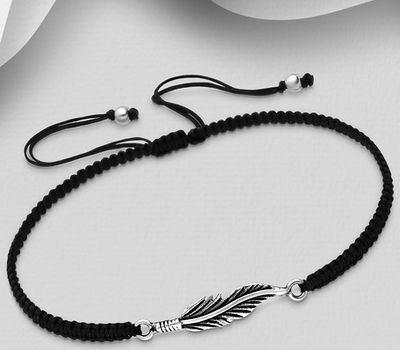 925 Sterling Silver Feather with Adjustable Thread Bracelet