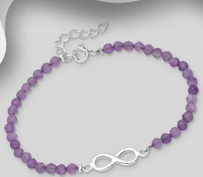 925 Sterling Silver Adjustaable Infinity Bracelet, Decorated with Gemstone Beads