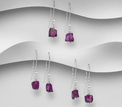 925 Sterling Silver Hook Earrings, Beaded with Rhodolite. Handmade, Design, Shape and Size Will Vary.