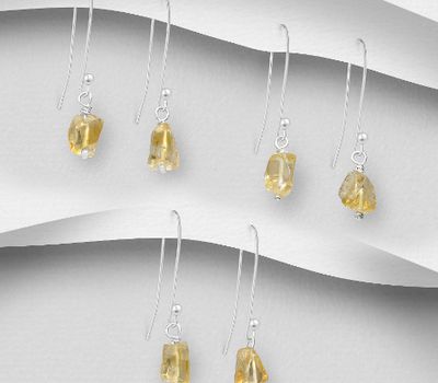 925 Sterling Silver Hook Earrings, Beaded with Citrine. Handmade, Design, Shape and Size Will Vary.