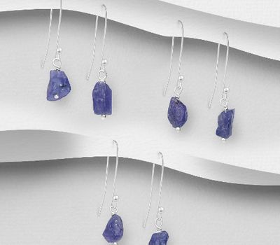 925 Sterling Silver Hook Earrings, Beaded with Tanzanite. Handmade, Design, Shape and Size Will Vary.
