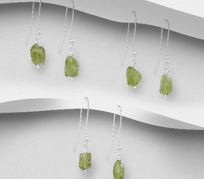 925 Sterling Silver Hook Earrings, Beaded with Peridot. Handmade, Design, Shape and Size Will Vary.