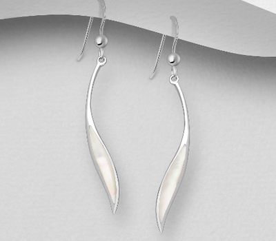 925 Sterling Silver Abstract Hook Earrings, Decorated with Shell