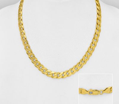 ITALIAN DELIGHT – 925 Sterling Silver Curb Necklace, Plated with 0.5 Micron 18K Yellow Gold, 7 mm Wide, Made in Italy.