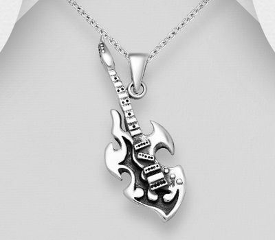 925 Sterling Silver Oxidized Guitar Pendant
