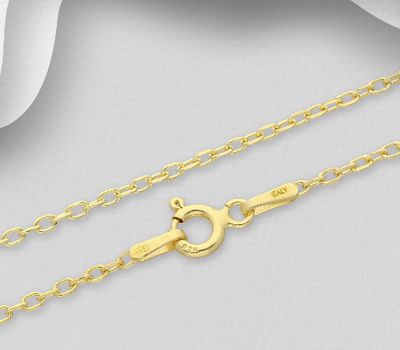 ITALIAN DELIGHT – 925 Sterling Silver Cable Chain, Plated with 0.25 Micron 18K Yellow Gold, 1 mm Wide, Made in Italy.