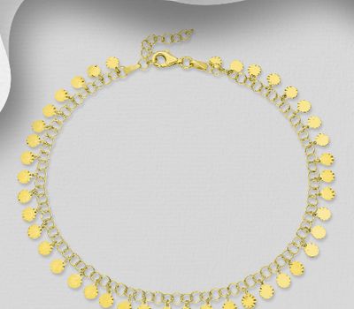 ITALIAN DELIGHT - 925 Sterling Silver Anklet, Plated with 0.5 Micron 18K Yellow Gold, 9 mm Wide, Made in Italy.