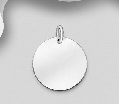 925 Sterling Silver Round Tag Pendant, Engravable