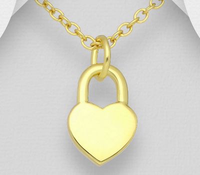 925 Sterling Silver Engravable Heart Pendant, Plated with 18K Yellow Gold
