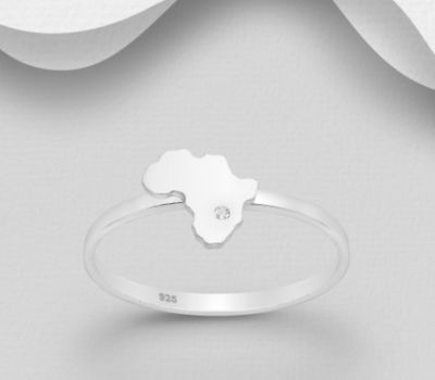 925 Sterling Silver Africa Map Ring, Decorated with CZ Simulated Diamond