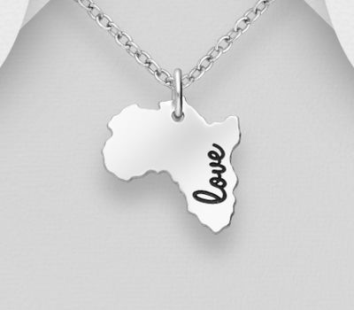 925 Sterling Silver OxidizedAfrica Map Pendant with 