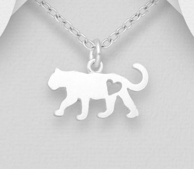 925 Sterling Silver Leopard Pendant with Heart Cutout