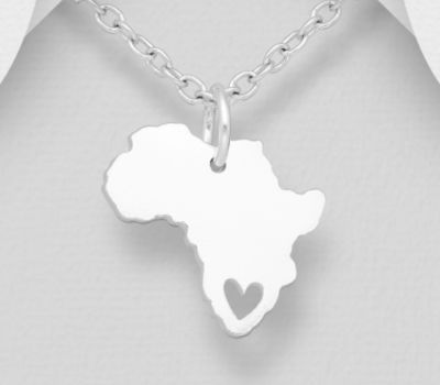 925 Sterling Silver Africa Map Pendant with Heart Cutout