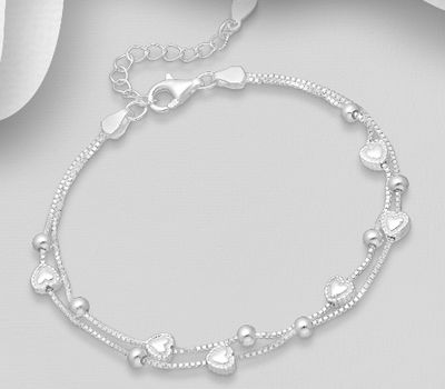 925 Sterling Silver Ball and Heart Bracelet