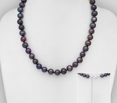 925 Sterling Silver Necklace, Beaded with 7-7.5 mm Diameter AA+ Freshwater Pearls