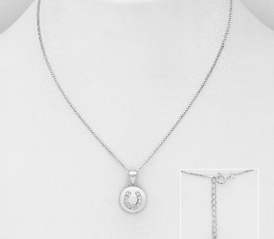 925 Sterling Silver Necklace Featuring Horseshoe Decorated with CZ Simulated Diamonds