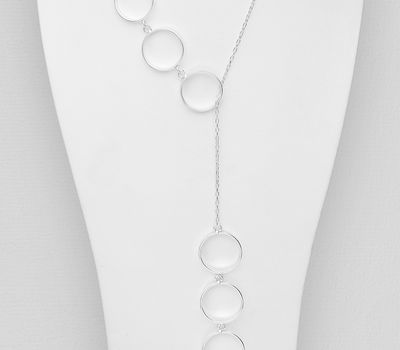 925 Sterling Silver Long Necklace Featuring Circles