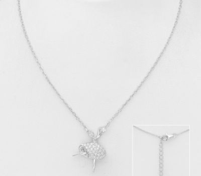 925 Sterling Silver Ballet Dancer Necklace, Decorated with CZ Simulated Diamonds