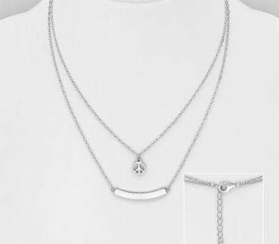 925 Sterling Silver Bar and Peace Symbol Necklace
