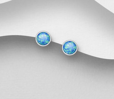 925 Sterling Silver Push-Back Earrings Decorated with Lab-Created Opal