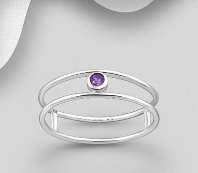 925 Sterling Silver Solitaire Ring, Decorated with Amethyst