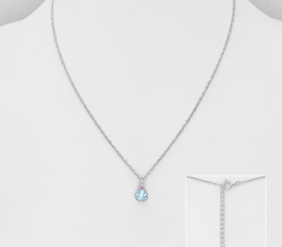925 Sterling Silver Solitaire Necklace, Decorated with Sky-Blue Topaz