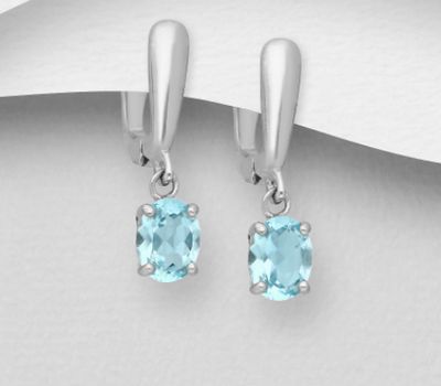 La Preciada - 925 Sterling Silver Solitaire Omega Lock Earrings Decorated with Gemstones