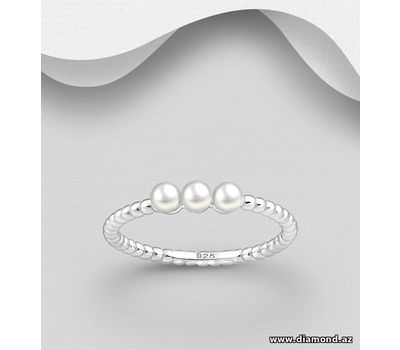 925 Sterling Silver Ring, Decorated with Simulated Pearl
