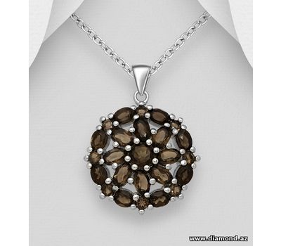 925 Sterling Silver Pendant, Decorated with Smoky Quartz