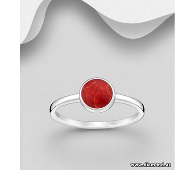 925 Sterling Silver Ring, Decorated with Black or Red Resin