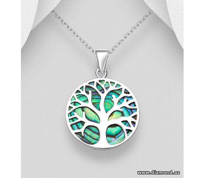 925 Sterling Silver Tree of Life Pendant Decorated with Abalone Shell