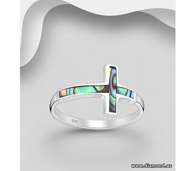 925 Sterling Silver Cross Ring, Decorated with Shell
