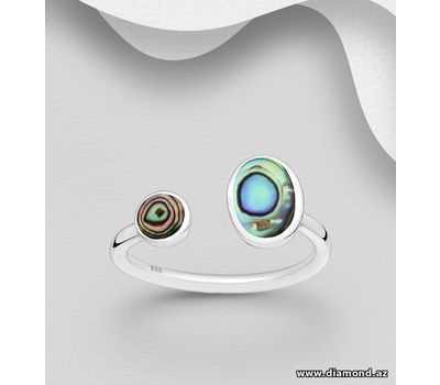 925 Sterling Silver Adjustable Ring Featuring Circle and Oval, Decorated with Shell
