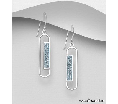 925 Sterling Silver Rectangle Hook Earrings, Decorated with Crystal Glass