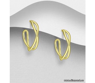 925 Sterling Silver Push-Back Earrings, Plated with 14K Yellow Gold