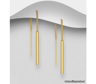 925 Sterling Silver Threader Earrings, Plated with 1 Micron 18K Yellow Gold