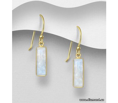 Desire by 7K - 925 Sterling Silver Hook Earrings, Decorated with Rainbow Moonstone, Plated with 0.3 Micron 18K Yellow Gold