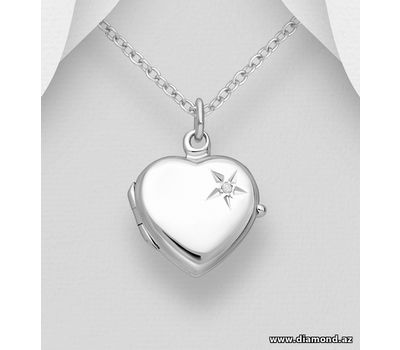 La Preciada - 925 Sterling Silver Heart and Star Pendant, Decorated with White Diamond