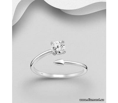 925 Sterling Silver Arrow Adjustable Ring, Decorated with CZ Simulated Diamonds
