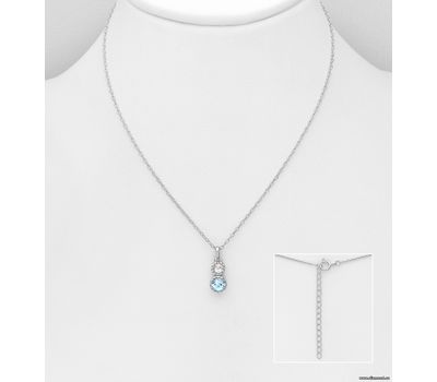 925 Sterling Silver Necklace, Decorated with Sky-Blue Topaz and White Topaz