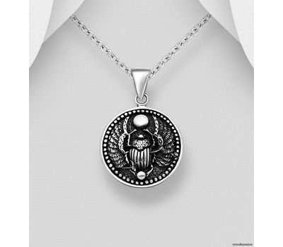 925 Sterling Silver Oxidized Egyptian Scarab Beetle Pendant