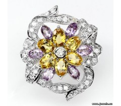 Təbii ametist, sitrin və CZ ilə bəzədilmiş  925 əyar gümüş üzük