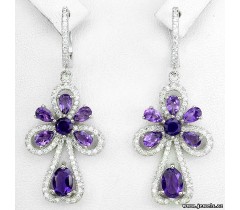 Təbii ametist və CZ ilə bəzədilmiş 925 əyar gümüş sırğalar