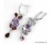 Purple amethyst & garnet 925 silver earring 14k white gold coating.
