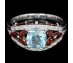Genuine Sky Blue Topaz & Garnet sterling 925 silver ring.