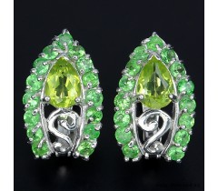 Natural 7x5mm Rich Green Peridot - Tsavorite sterling 925 silver earrings.